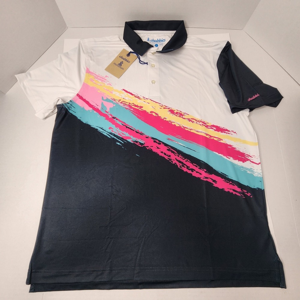 Chubbies The Tennis Champ Sz L Performance Polo Shirt 80s/90s Look NWT
